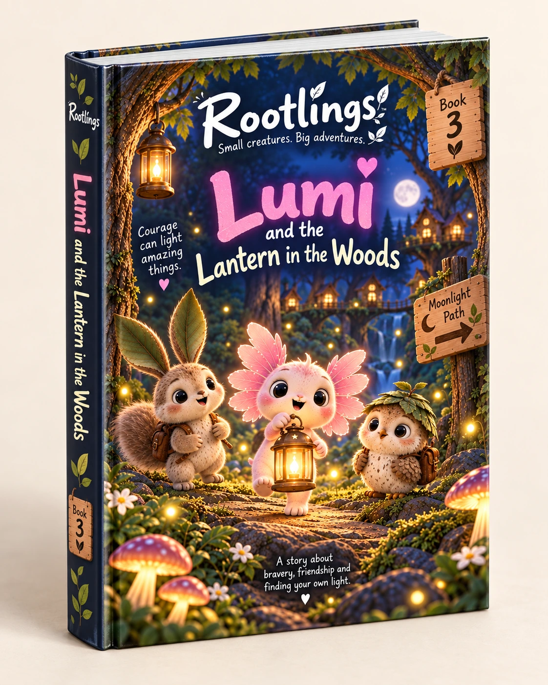 Lumi und die Laterne im Wald — Rootlings-Buch 3, Hardcover-Vorschau der Geschichte zum Ausdrucken